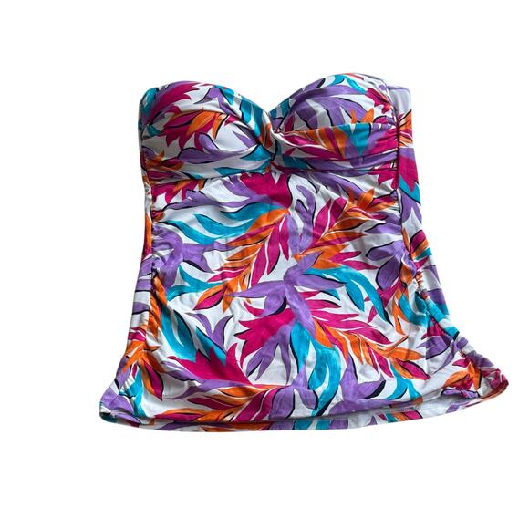 Anne Cole Twist-Front Bandeau Tankini Top White Floral Print Size M NWOT - Picture 3 of 10